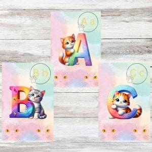 Tarjetas didácticas del alfabeto de gatos para niños - Aprendizaje lúdico de pestañas de arbustos con 26 lindos gatos - ¡Ideal para niños pequeños y preescolares!