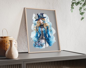 Cadre photo steampunk fantaisiste avec le motif - Alice au pays des merveilles - affiche avec cadre en bois