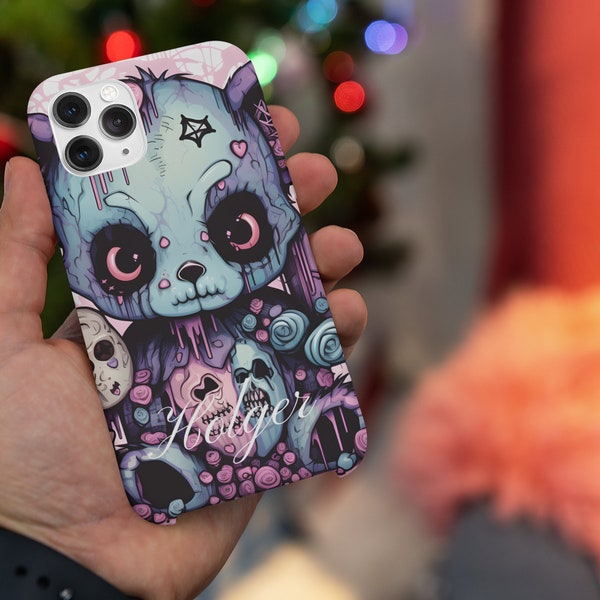 Personalized cell phone case with desired name - Creepy Kawaii Gothic Teddy Bear - Various models - Soft Tough Case - No. 1