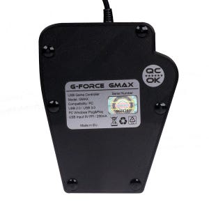 May include: Black USB game controller with the text "G-FORCE GMAX" and "USB Game Controller" printed on the back. The serial number is 056635. The controller has a quality control sticker that says "QC******OK".
