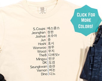 Carat OT13 T-shirt coreana e inglese, simpatico merchandising fandom K-pop, S.Coups, Jeonghan, Hoshi, Mingyu, Joshua, The8, maglietta Kpop, merchandising kpop, Jun
