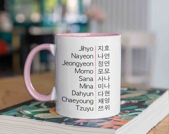 OT9 English/Korean accent mugs - Cute K-pop merch - funny k-pop gift - k-pop mug - k-pop addict mug - Korean Pop music, Tzuyu, Nayeon, Sana
