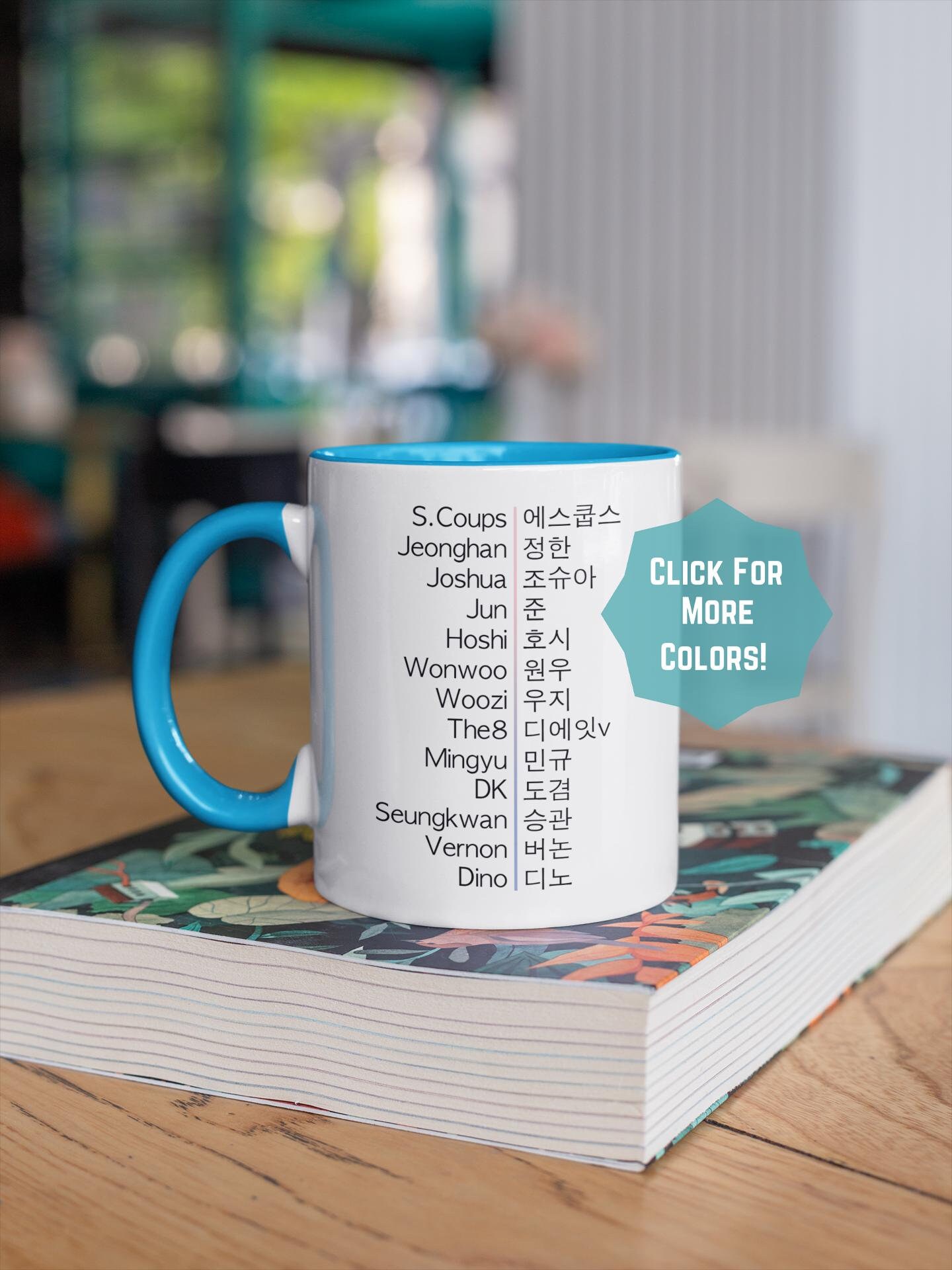 Tazza Carat Hangeul e inglese, tazza da caffè K-pop da 11 e 15 once, regalo kpop, Hoshi, S.Coups, The8, Mingyu, Vernon, Dino, tazza kpop, merchandising kpop