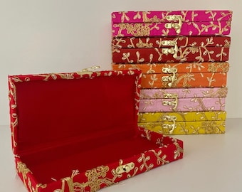 Shagan Mithai Silk Embroidered Indian Wedding Gift Favour Boxes