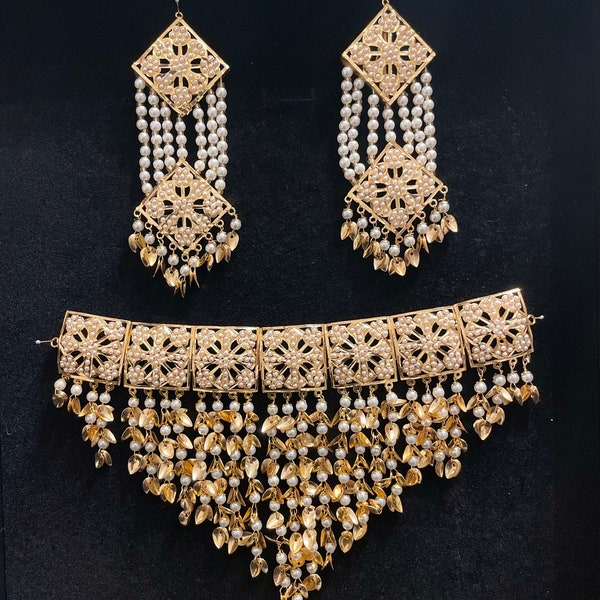 Choker set Indian Punjabi Gold Necklace Set / Punjabi Wedding Set / Bridal Necklace Set / One Gram Gold Necklace / Punjabi Necklace Set