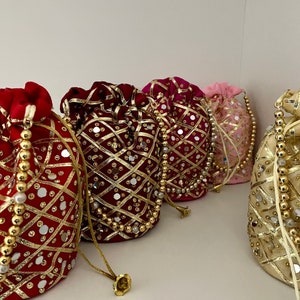 Mirror Work potli bags Indian Shagan wedding thread work sequin potli wedding gift favour Mithai handbag bags