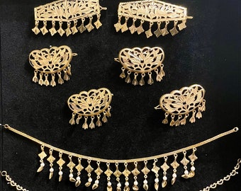 Gold Punjabi Wedding Necklace Set, Indian Hair Clips