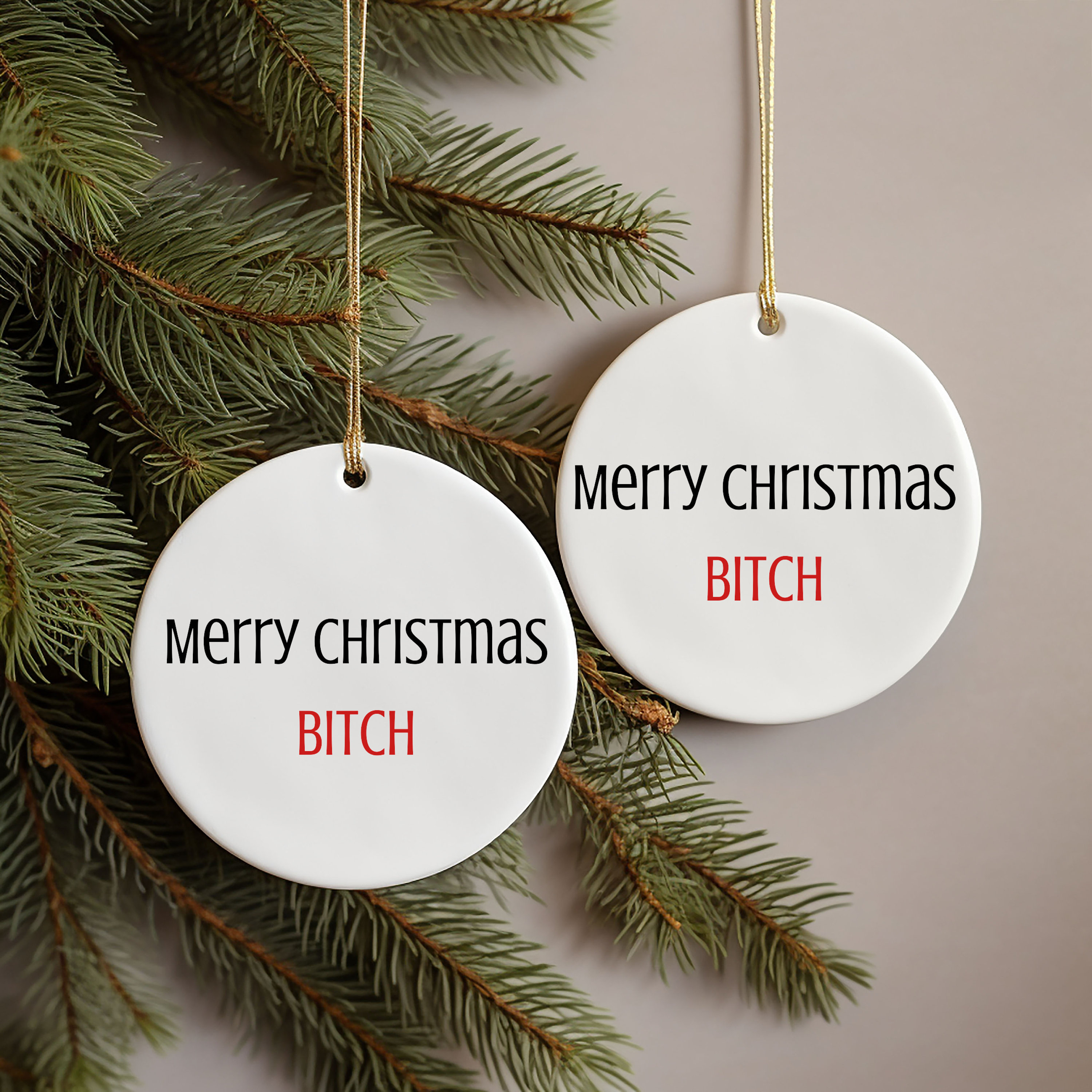 Merry Christmas Bitch rude Ornament, Funny Christmas Decor, Coworker Gifts, Secret Santa Gift