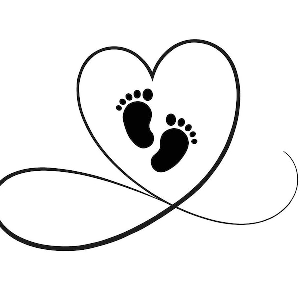 Empreinte de bébé dans le cœur, pieds de bébé - téléchargement numérique svg, png, eps, dxf, jpg