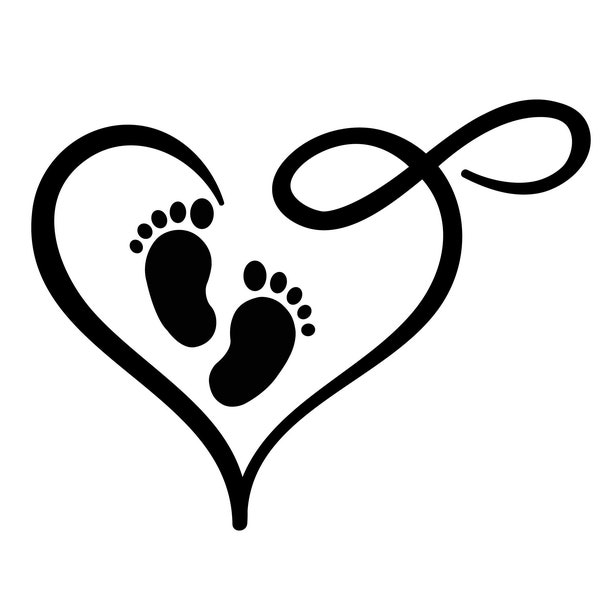 Empreinte de bébé dans le coeur - infinity-2 - bébé pieds-bébé amour - téléchargement numérique svg, png, eps, dxf, jpg