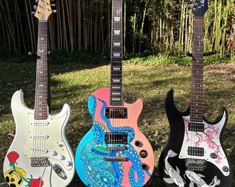 ¡Déjame personalizar tu guitarra con obras de arte pintadas a mano!