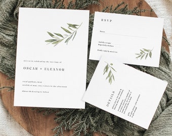 Olive Wedding Invitation Template 3x Piece Set | Ready-to-Send | Digital Invite | Invitation Template | Editable | Instant Download | 23