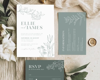 Floral Wedding Invitation Template 5x Piece Set | Ready-to-Send | Digital Invite | Invitation Template | Editable | Instant Download | 2