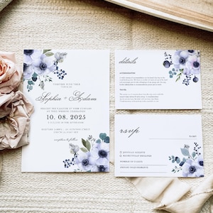 Floral Wedding Invitation Template 3x Piece Set Ready-to-Send Digital Invite Invitation Template Editable Instant Download 14 image 1