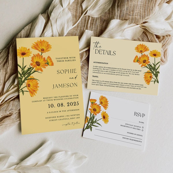 Floral Wedding Invitation Template 3x Piece Set | Ready-to-Send | Digital Invite | Invitation Template | Editable | Instant Download | 19