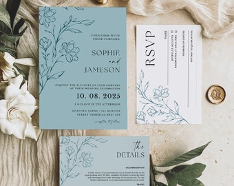 Floral Wedding Invitation Template 3x Piece Set | Personalised | Digital Invite | Invitation Template | Editable | Instant Download | 11