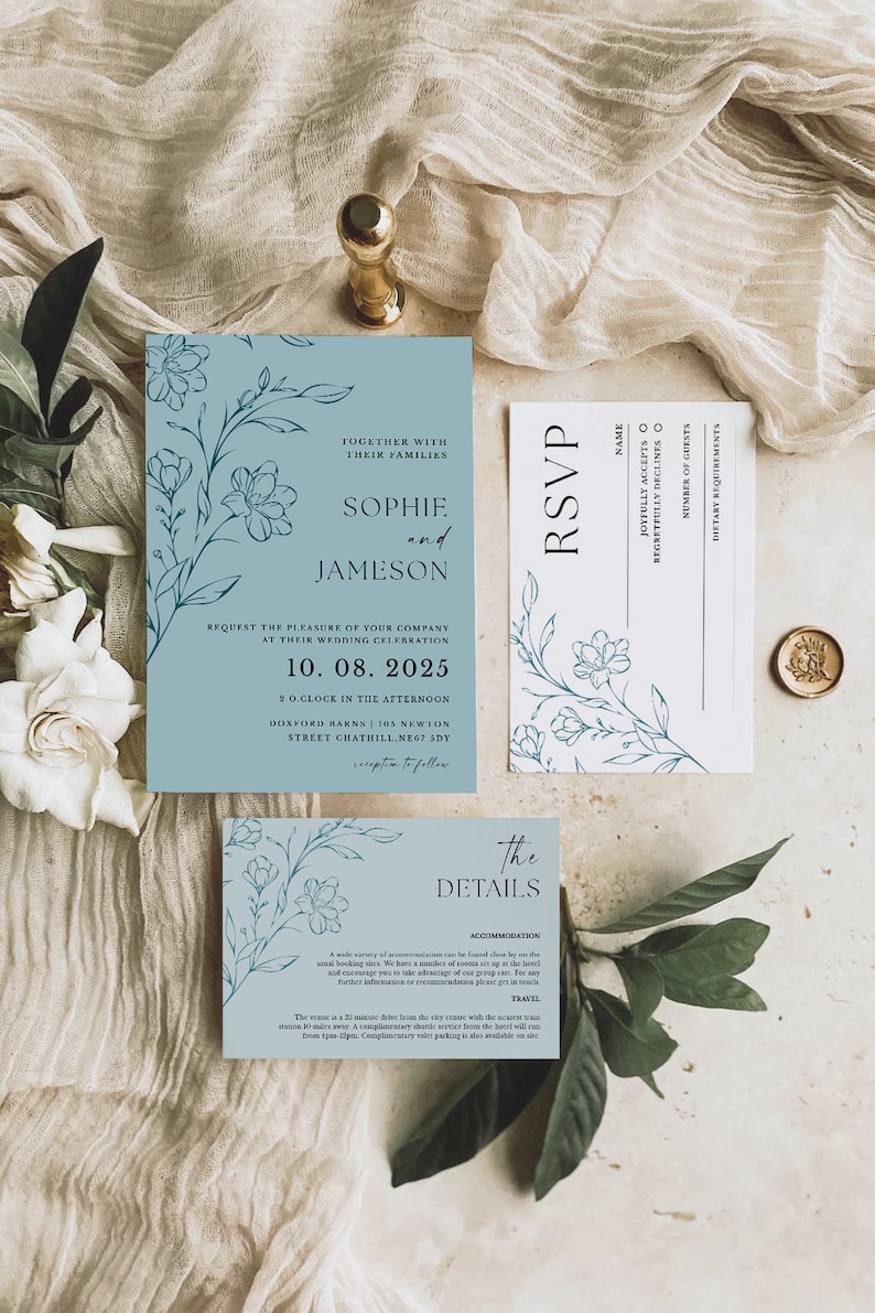 Floral Wedding Invitation Template 3x Piece Set Personalised Digital Invite Invitation Template Editable Instant Download 11 zdjęcie 1