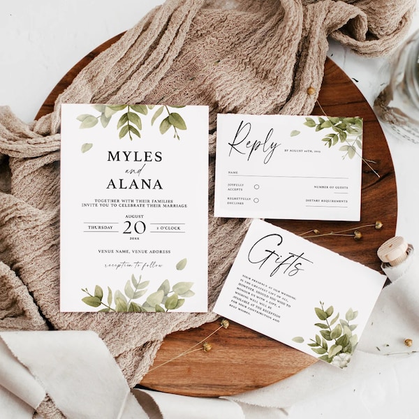 Eucalyptus Wedding Invitation Template 5x Piece Set | Personalised | Digital Invite | Invitation Template | Editable | Instant Download | 6