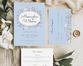 Floral Wedding Invitation Template 3x Piece Set | Personalised | Digital Invite | Invitation Template | Editable | Instant Download | 21