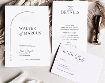 Elegante Hochzeitseinladung Vorlage 3 Stück Set | Versandfertig | Digitale Einladung | Einladungsvorlage | Bearbeitbar | Sofort Download | 25
