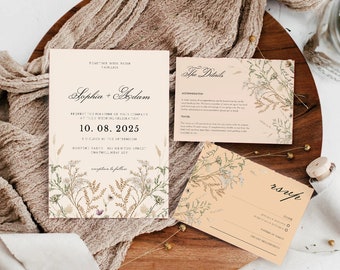 Floral Wedding Invitation Template 3x Piece Set | Personalised | Digital Invite | Invitation Template | Editable | Instant Download | 13