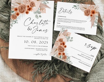 Floral Wedding Invitation Template 3x Piece Set | Personalised | Digital Invite | Invitation Template | Editable | Instant Download | 8