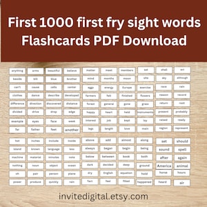 Eerste 1000 woorden bak woorden flashcards uitsneden PDF Directe download| Eerste 100 tot 1000 bakwoorden zien Kleuterschool Montessori 2e 4e leerjaar