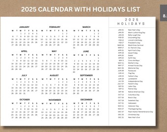 2025 Year Calendar Printable Landscape, Minimalist Calendar, Yearly ...