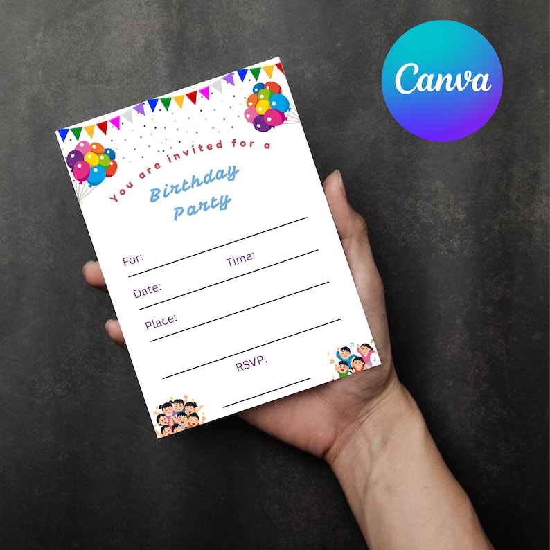 Blank Birthday Invitation Template PDF Instant Download Fill in Blank