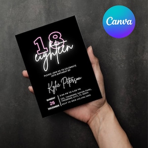 18th Birthday Invitation Template | Glow Birthday Invite Canva