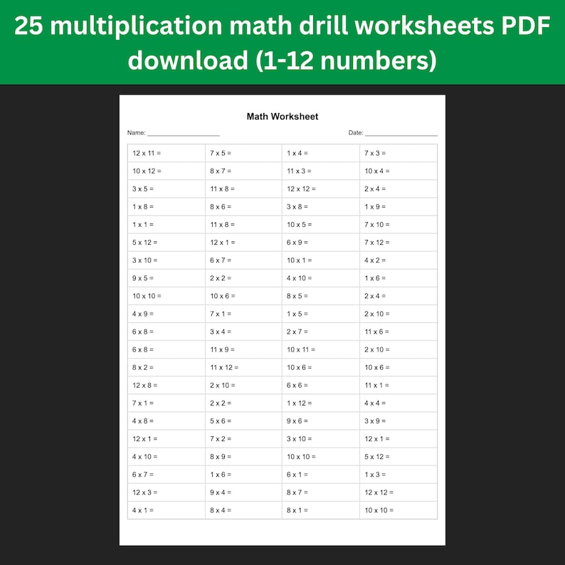 25 Printable Multiplication Worksheets PDF Download, Fill in the Blanks ...