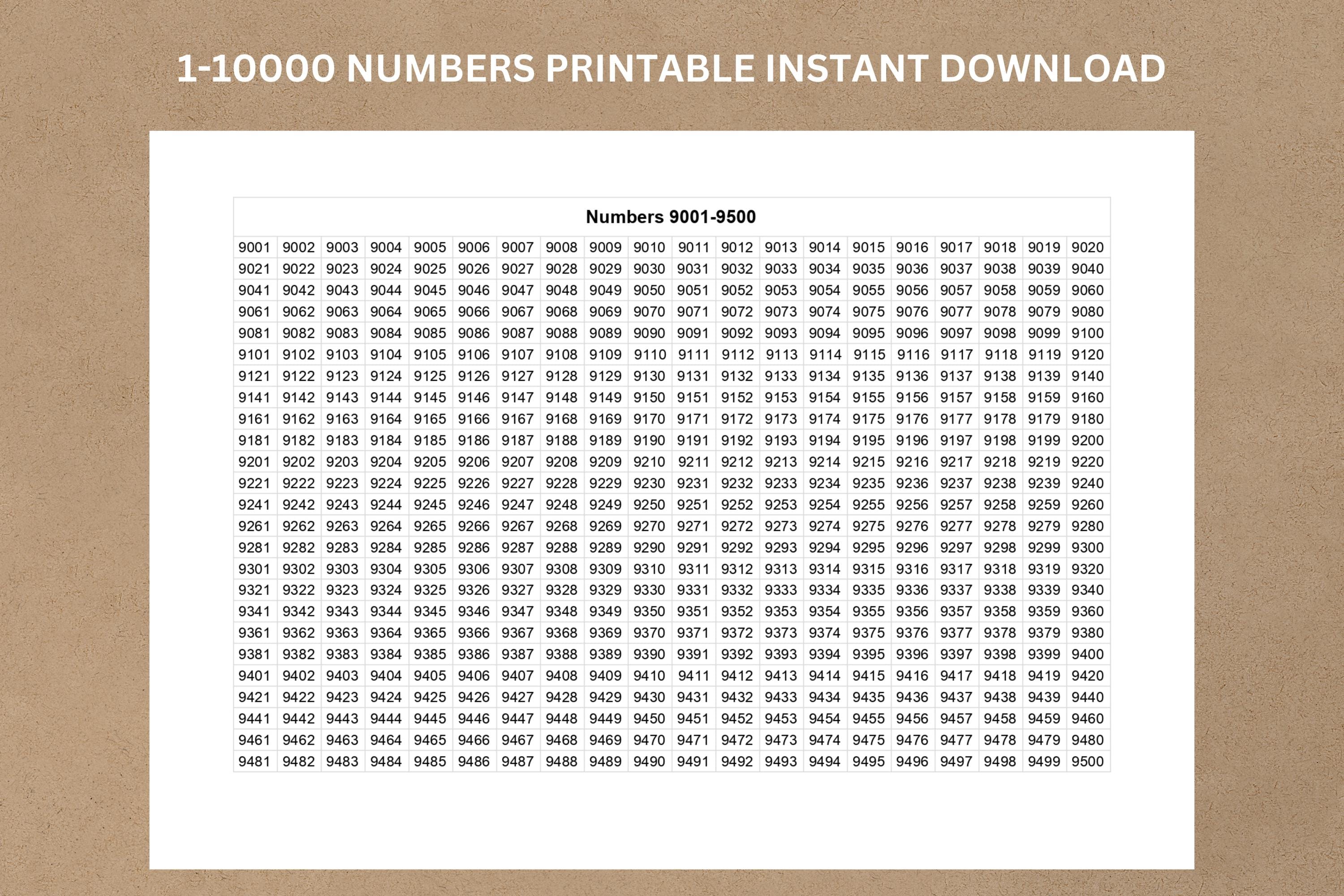 1-10000 Numbers Chart List Each Page Has 500 Words Count to 10000 One ...