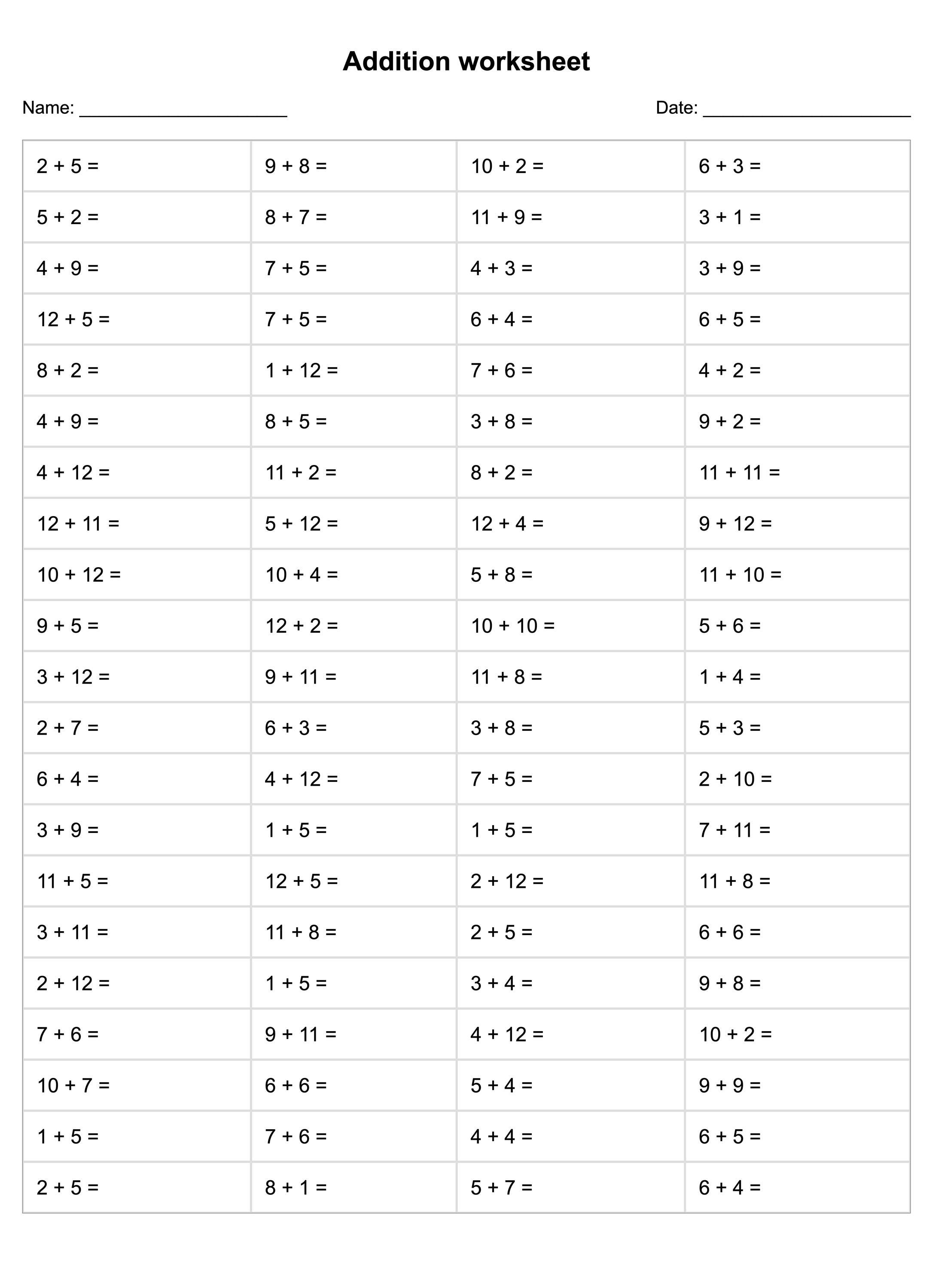 100 Printable Addition Multiplication Subtraction Division Worksheet ...