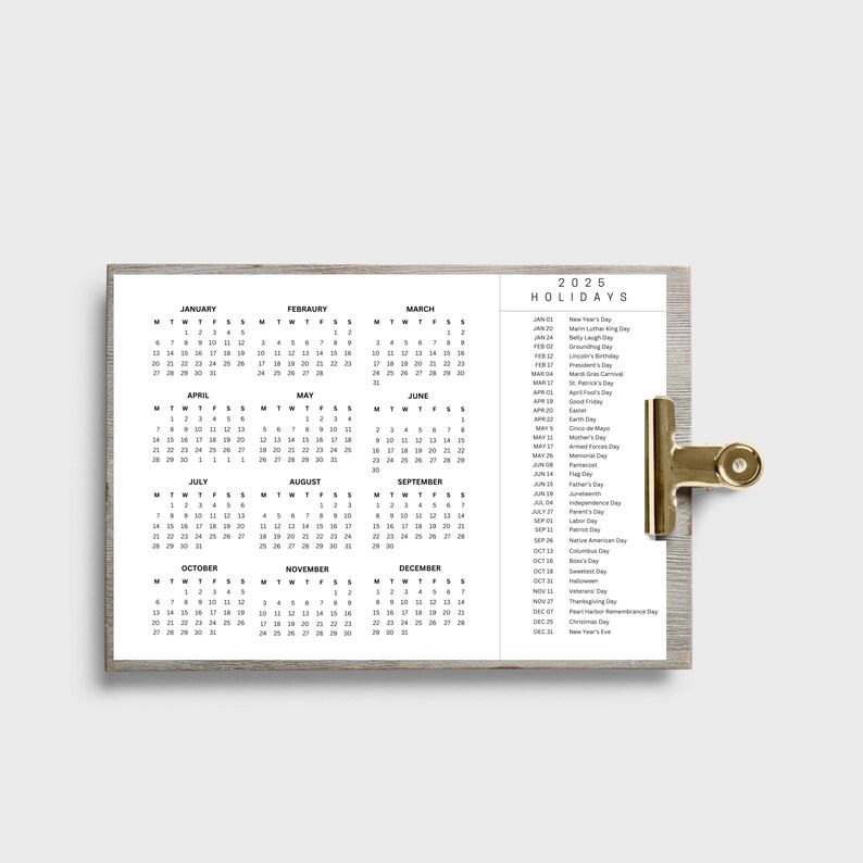 2025 Year Calendar With Holidays on One Page, Printable, Landscape
