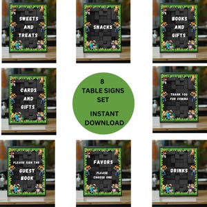 8 plantillas de letreros para mesas de cumpleaños de Mine P Crafter Descarga instantánea / Bebidas Bocadillos Dulces y golosinas Recuerdos Tarjetas Libros de visitas Regalos