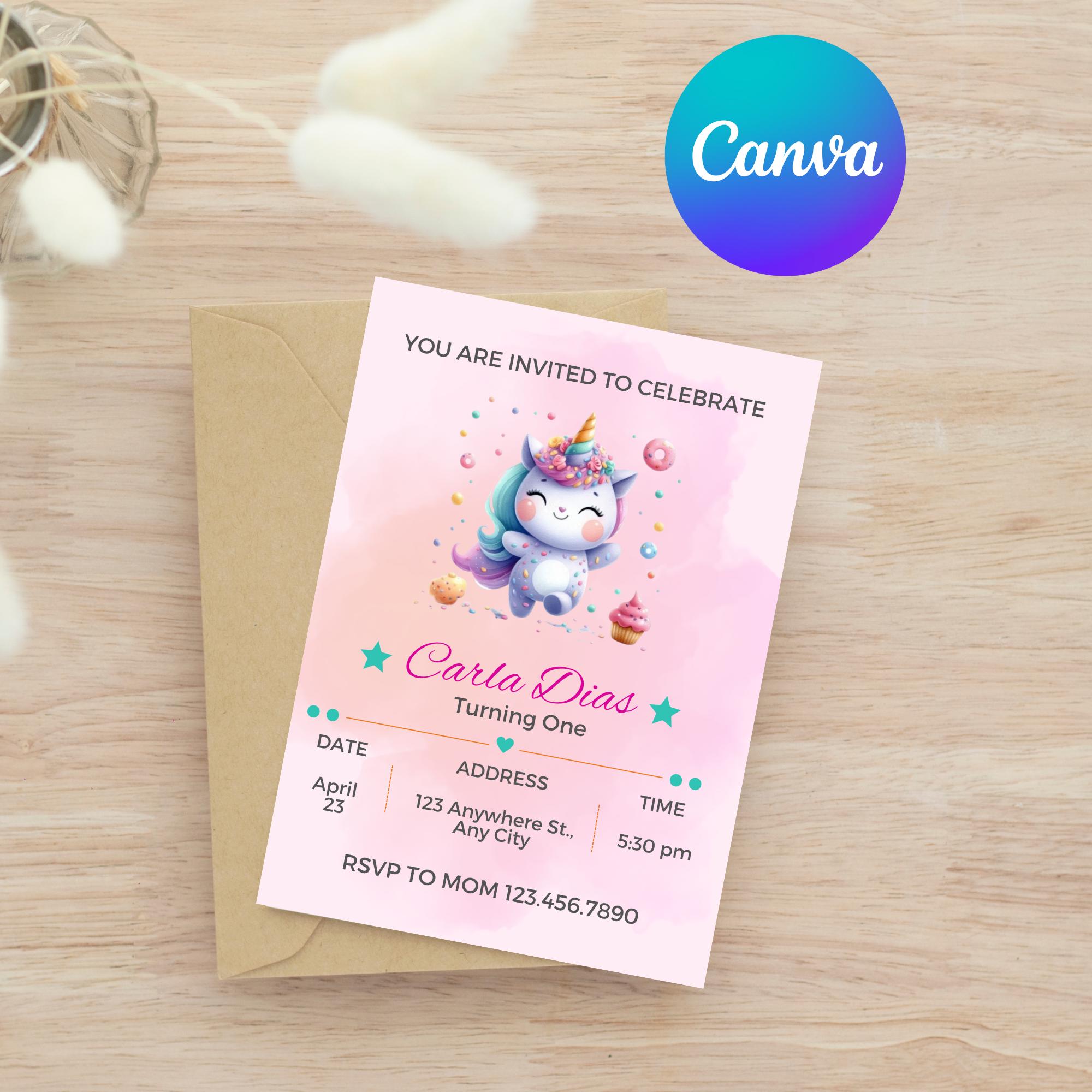 Editable Unicorn Birthday Invitation Rainbow Unicorn Digital Download ...