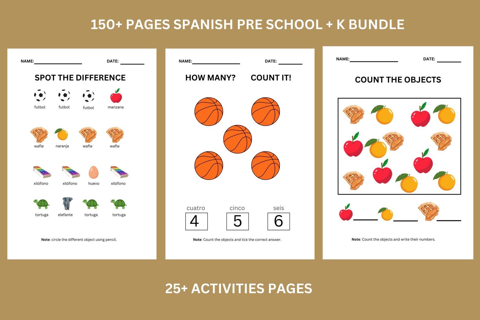 Spanish Learning Bundle, Prek & Kindergarten Workbook (digital Download ...