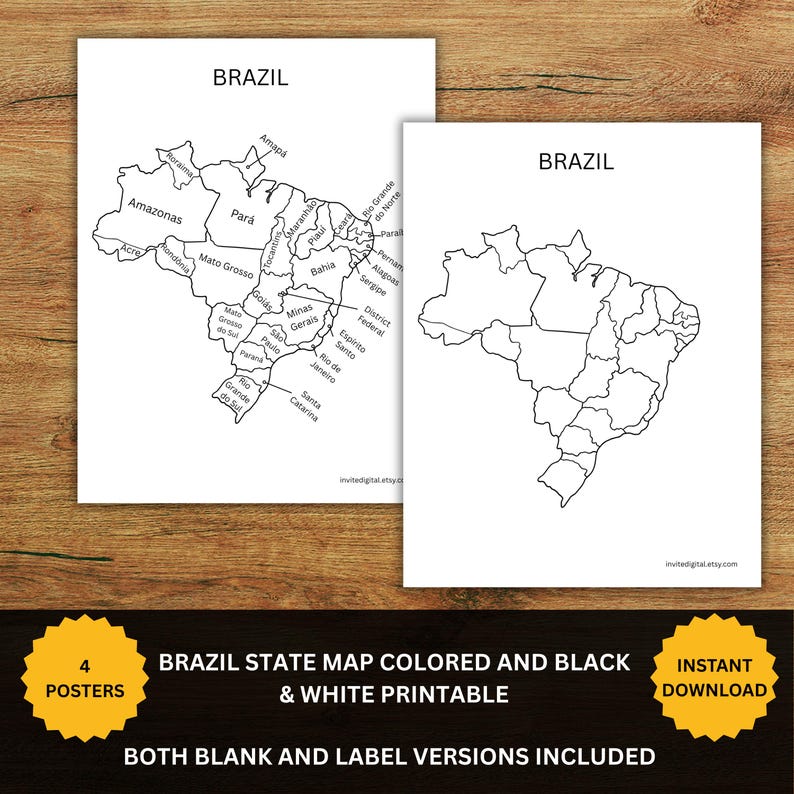 Brazil Map Printable Bundle | Brazil States Map Study Unit Pack ...