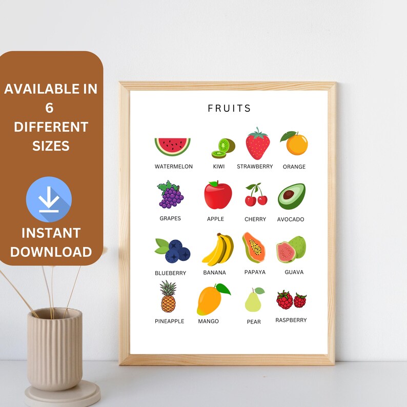 Fruits Poster Print, Educational Posters,montessori Materials, Nursery