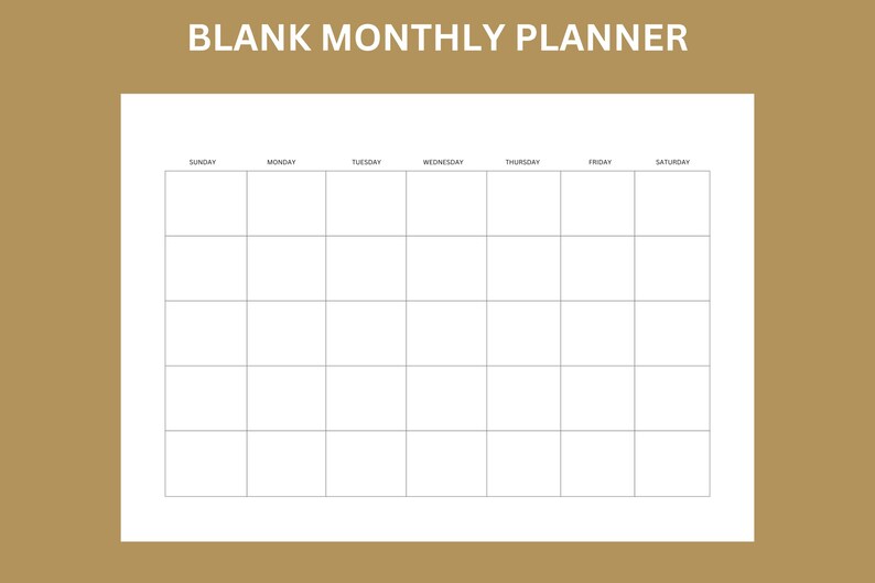 Blank Monthly Calendar Printable Landscape, Minimalist Calendar ...