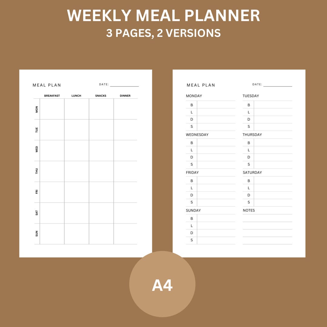 Minimal Weekly Meal Planning Printable Landscape, 7 Day Menu Planner ...