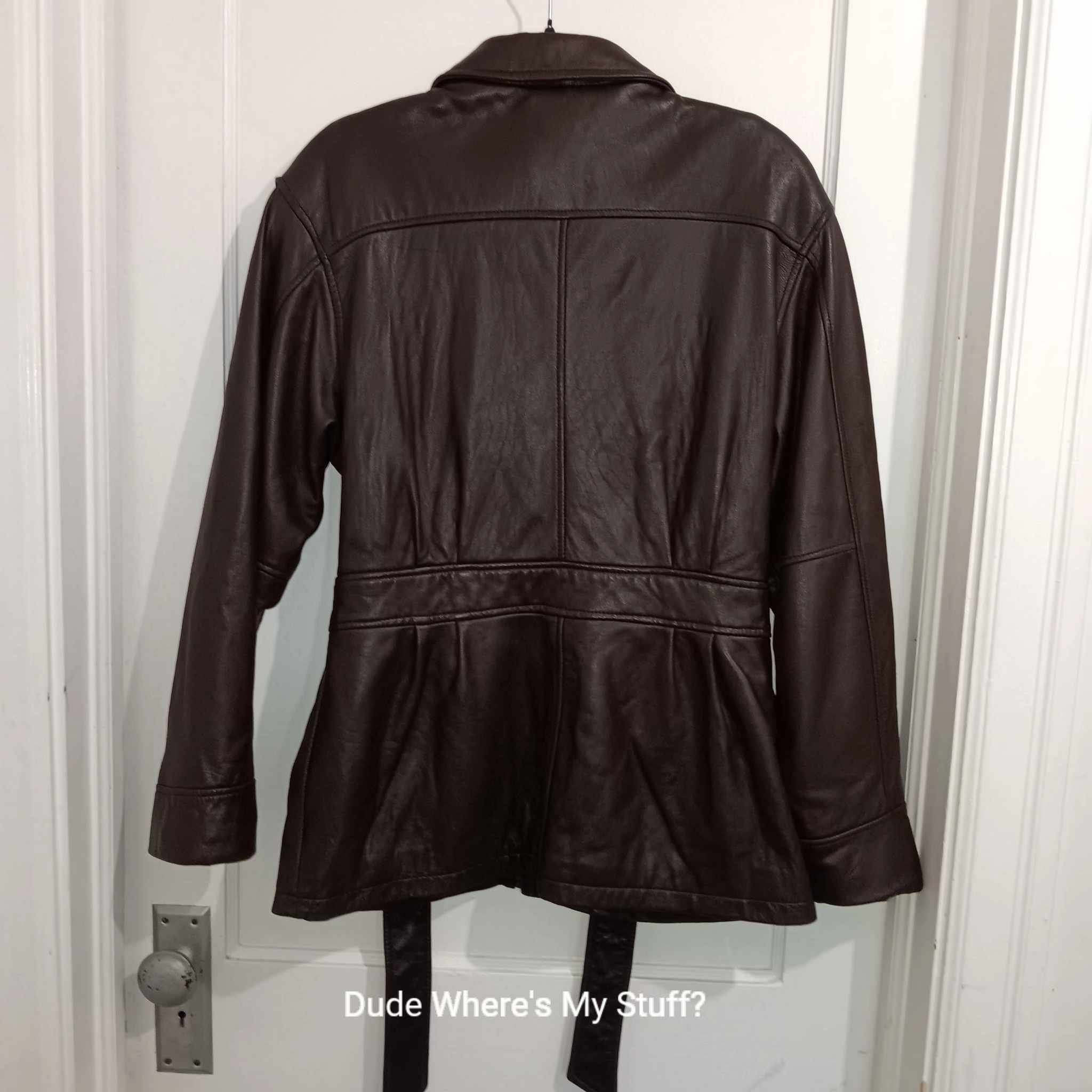 VINTAGE CHARLES KLEIN Belted Women's Leather Jacket - Brown VINTAGE CHARLES KLEIN Belted Women's Leather Jacket - Brown