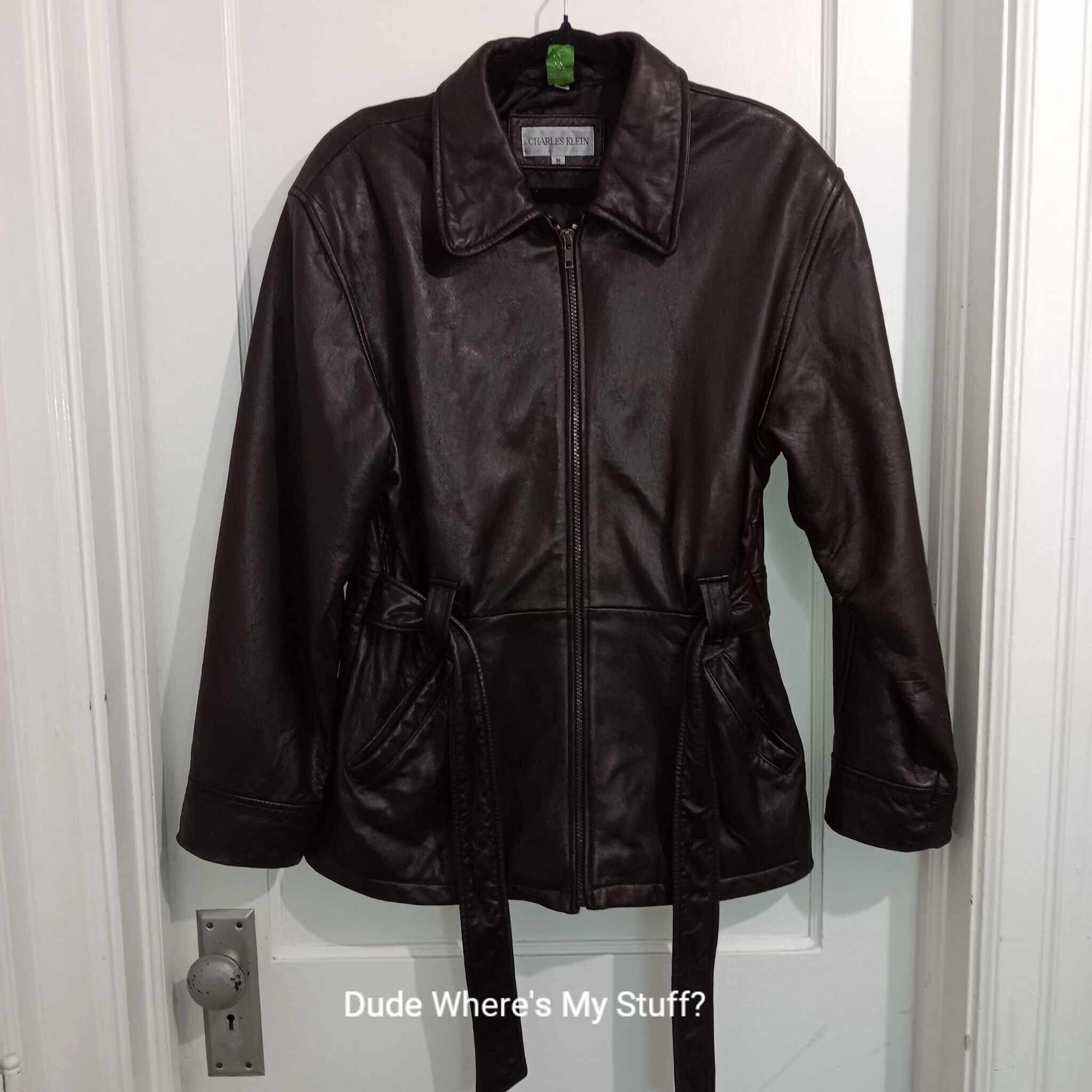 VINTAGE CHARLES KLEIN Belted Women's Leather Jacket - Brown VINTAGE CHARLES KLEIN Belted Women's Leather Jacket - Brown