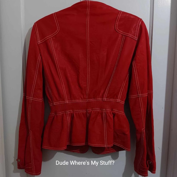 ANN KLEIN Tailored Red LEATHER Jacket - Elastic W… - image 3