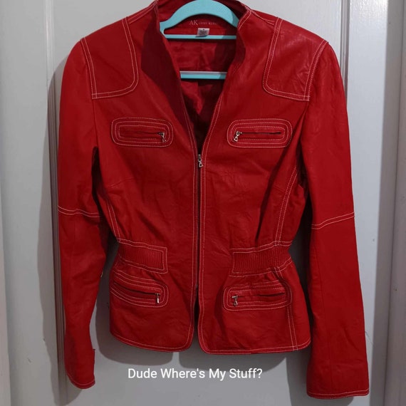 ANN KLEIN Tailored Red LEATHER Jacket - Elastic W… - image 1