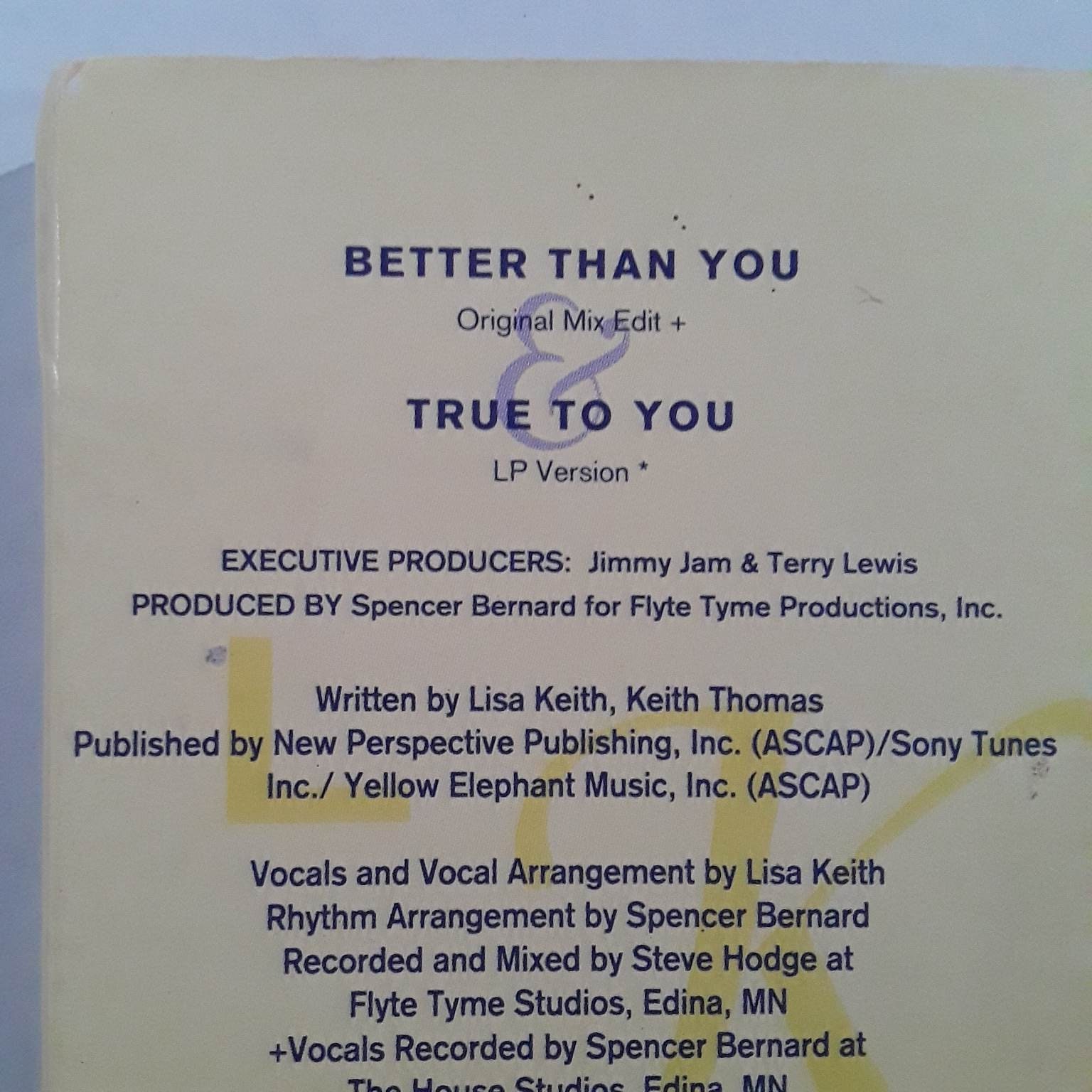 LISA KEITH - Better Than You - True to You - 1993 Cassette