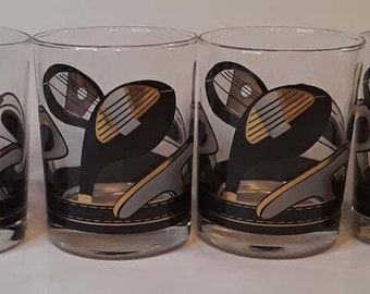 VINTAGE BLACK & GOLD Golf Club Gafas Dobles Old Fashion (Juego de 4)