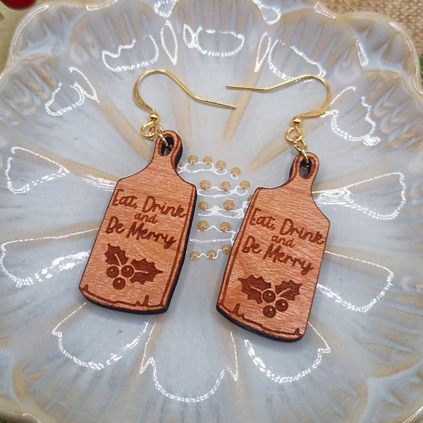 Chic Wooden Chopping Board Earrings. Eat, Drink, and Be Merry