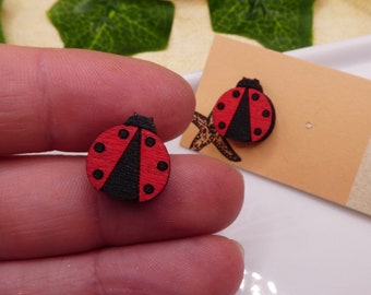 Wooden Ladybird Earrings, Ladybug Studs