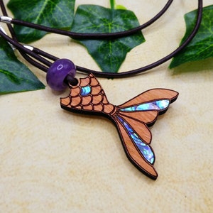 Mermaid Tail Necklace | Abalone Shell Pendant with Amethyst or Tiger&#39;s Eye | Ocean-Inspired Jewellery